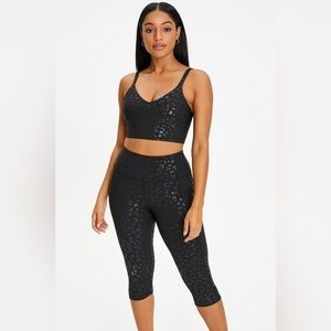 Leopard Print Black Sports Bra Leggings Set Medium Top Small Bottom